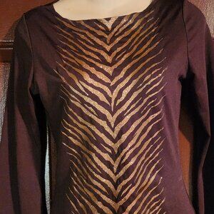 Forever 21 Stretch Gold Glitter Sparkle Zebra design long bell sleeves Top sz M